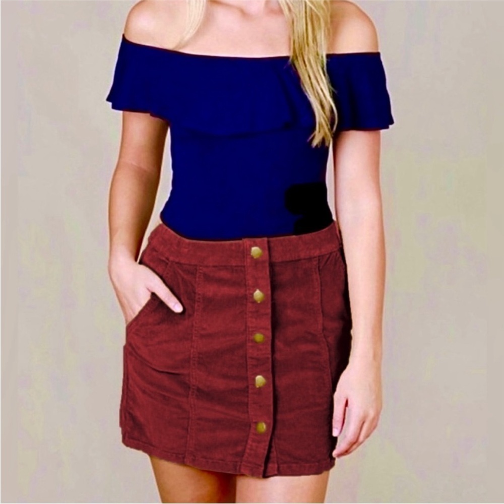 Altar'd State Burgundy Button-Down Mini Skirt